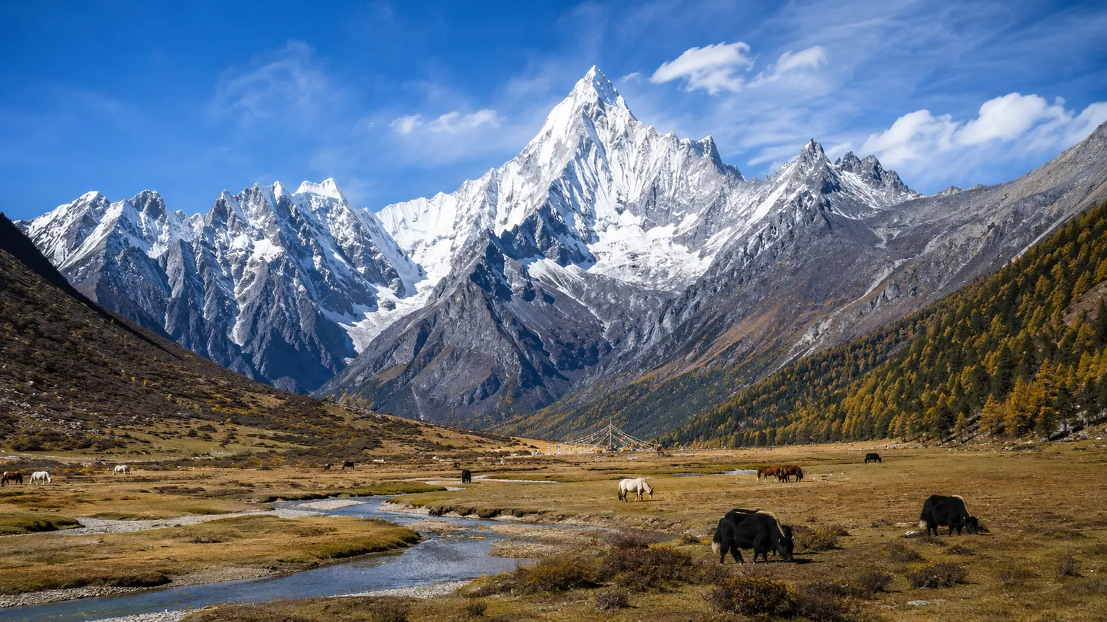 High mountain landscape at Mount Siguniang in Western Sichuan