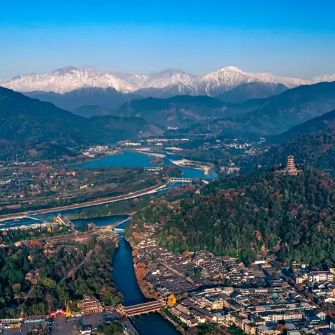 Dujiangyan mountain and river landscape